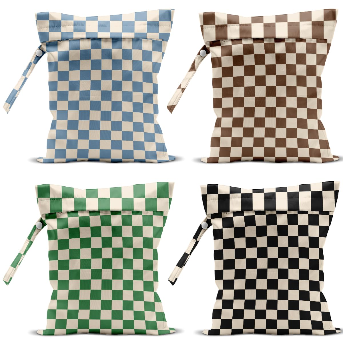 VBCVBGFH 4 pack waterproof wet bags in colorful checkered pattern for travel organization