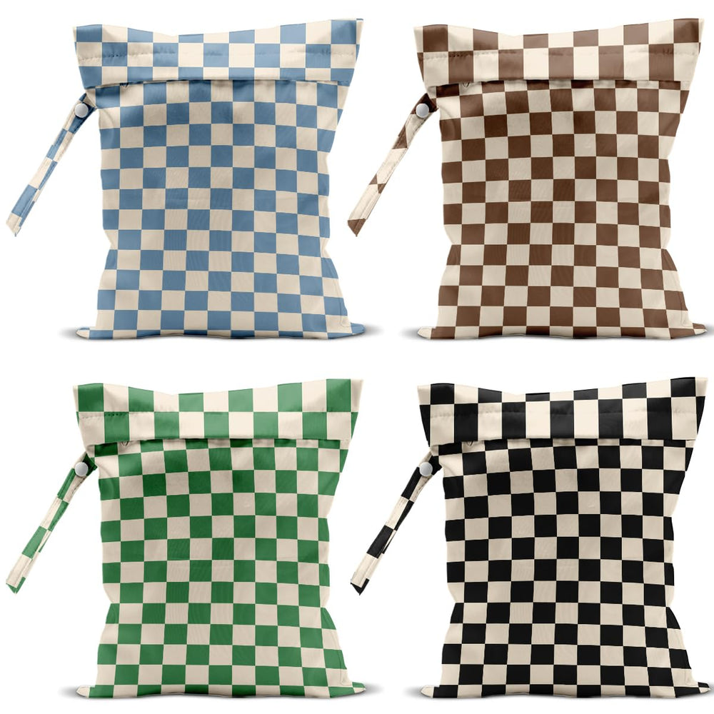 VBCVBGFH 4 pack waterproof wet bags in colorful checkered pattern for travel organization