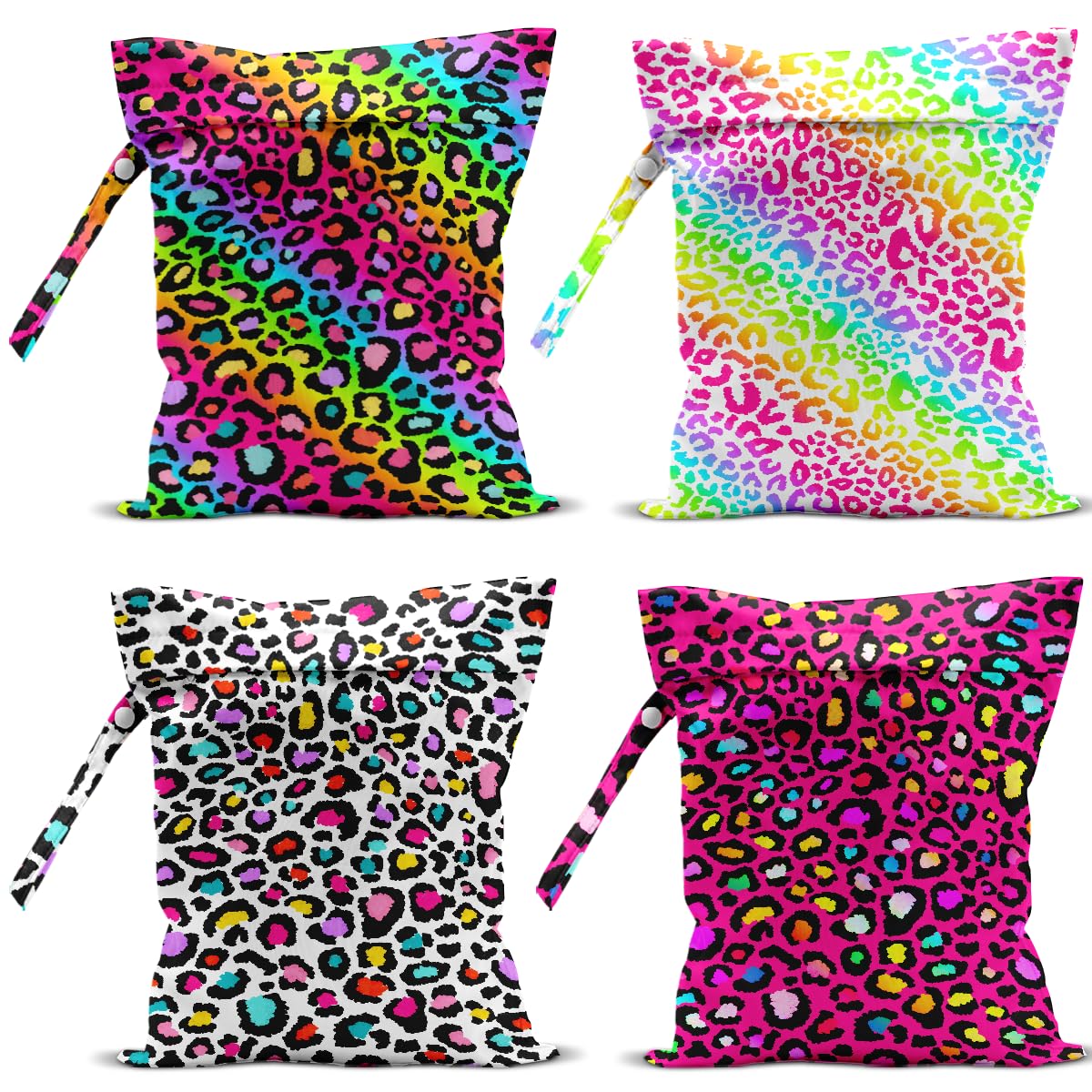 VBCVBGFH rainbow neon leopard wet bag front view for travel and organization