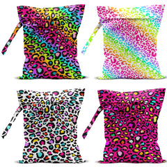 VBCVBGFH rainbow neon leopard wet bag front view for travel and organization