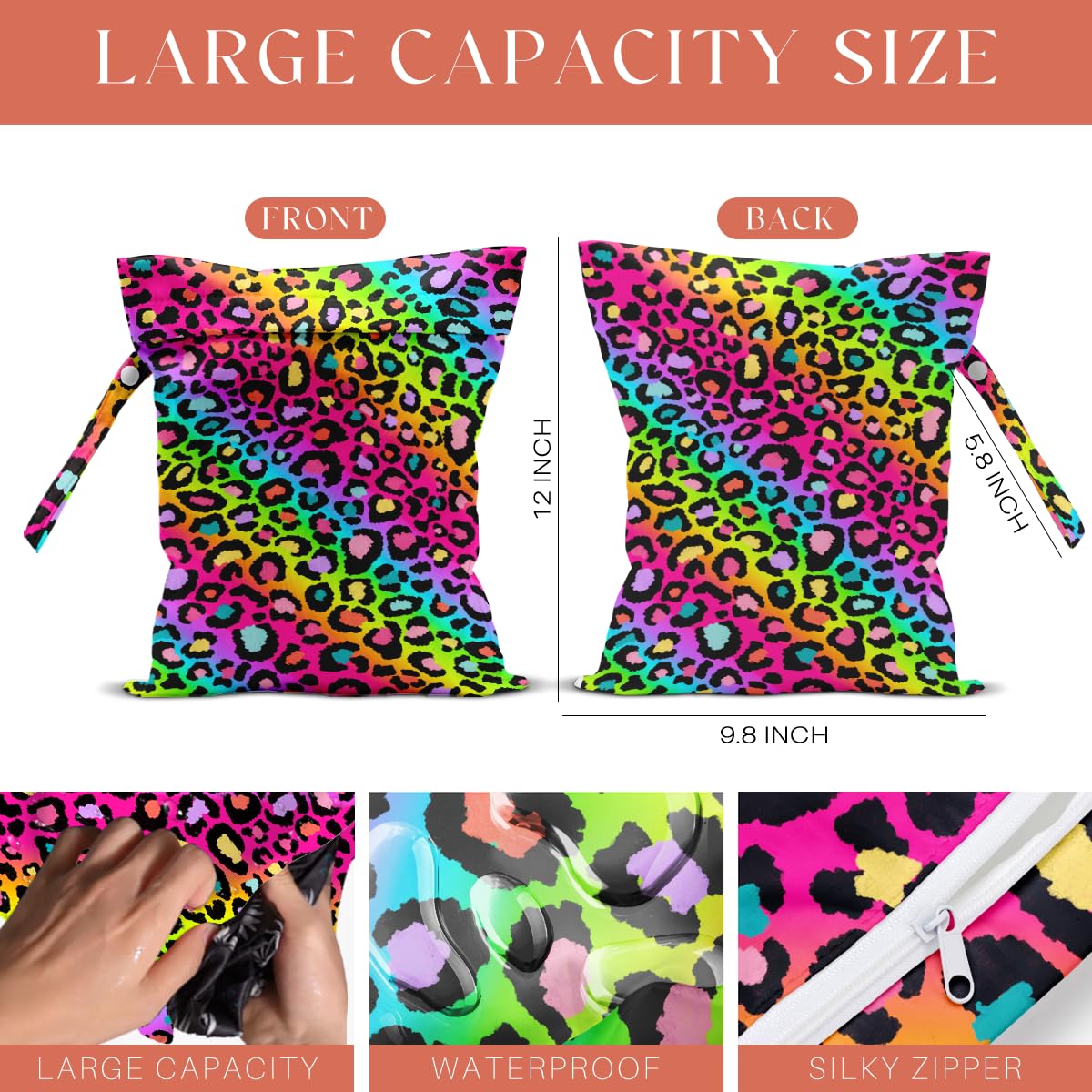 VBCVBGFH rainbow neon leopard wet bag in gym use for towels and toys