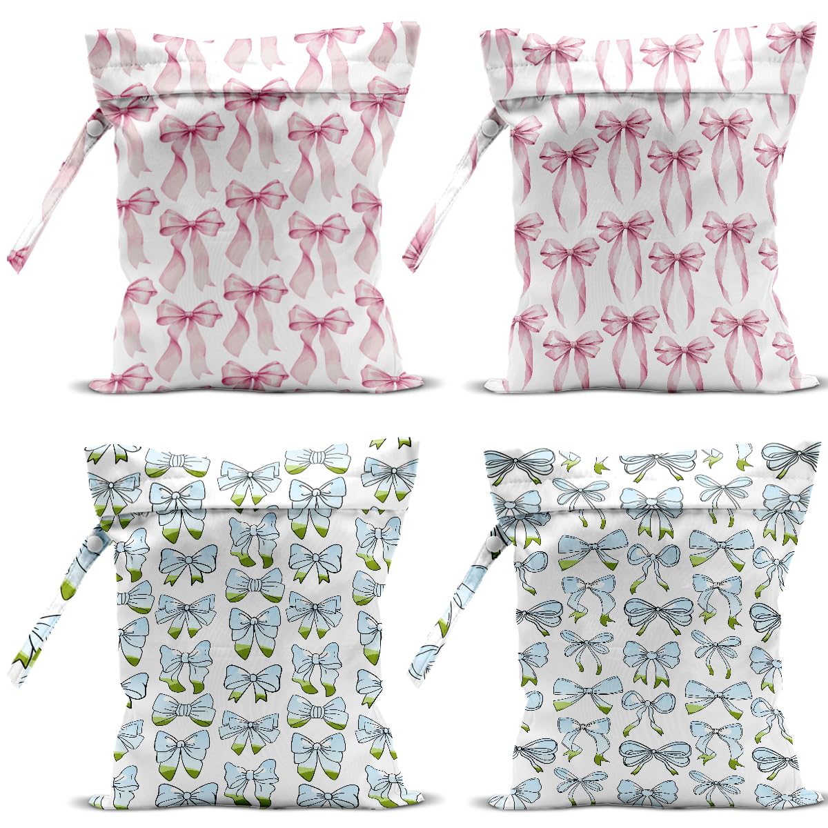 VBCVBGFH watercolor bow wet bag in pink and blue for stylish diaper storage on the go.