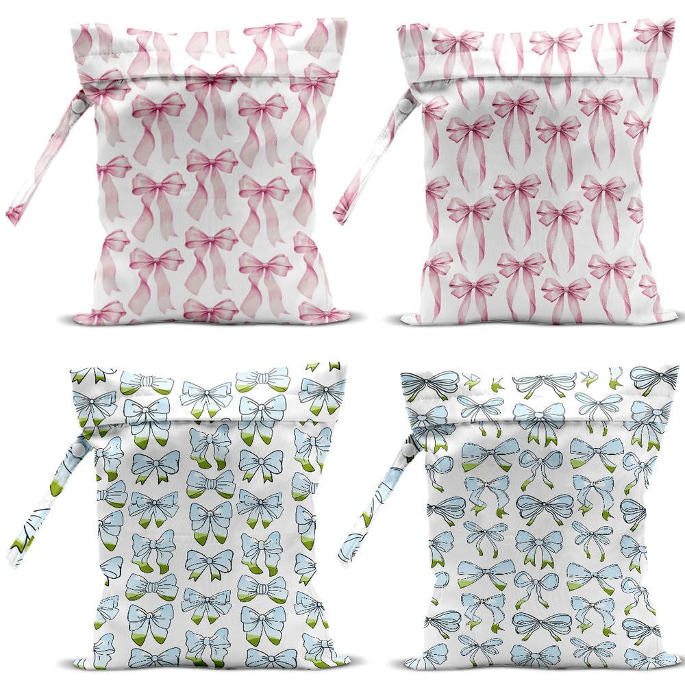 VBCVBGFH watercolor bow wet bag in pink and blue for stylish diaper storage on the go.