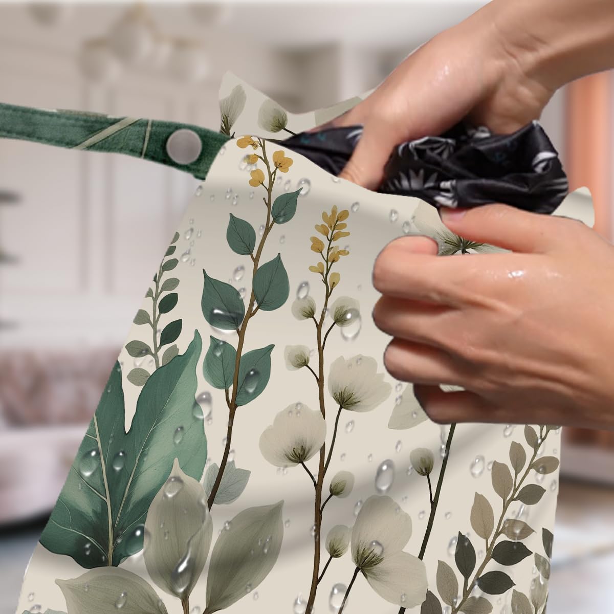 VBCVBGFH boho green abstract wet bag in use for organizing items