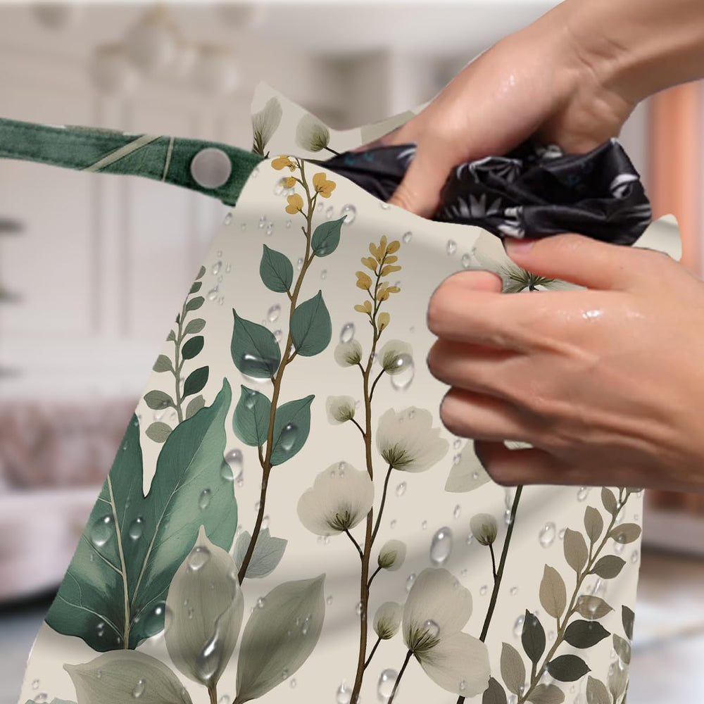 VBCVBGFH boho green abstract wet bag in use for organizing items