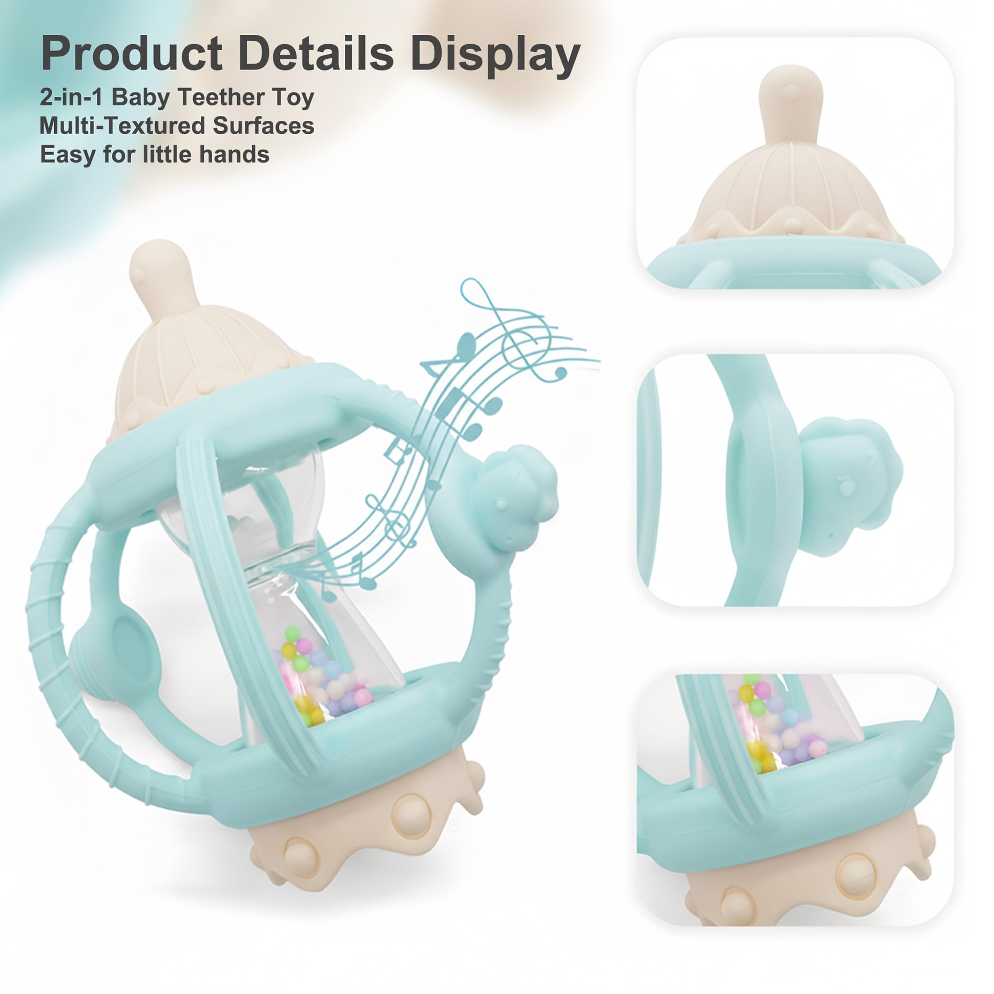 Vbglmya 2-in-1 rattle and teether encourage baby-led exploration.