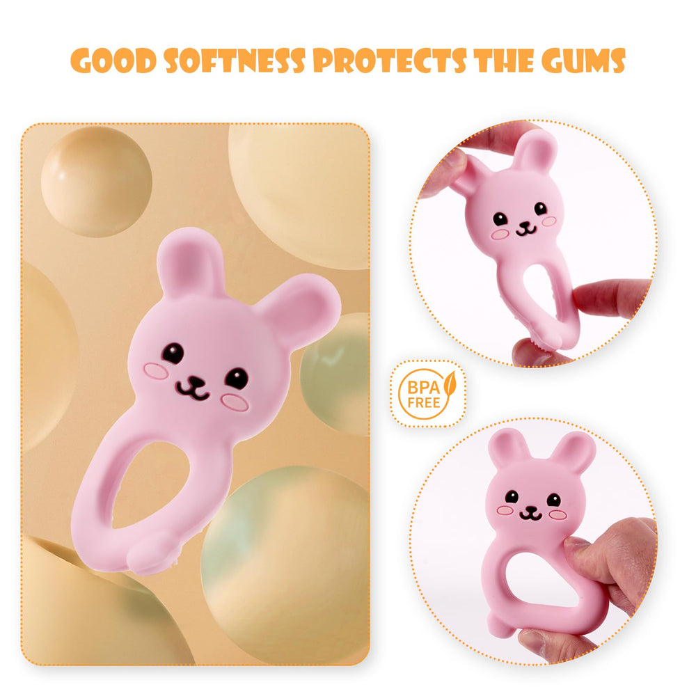 Vbglmya Bunny Teether freezer-friendly for cool, soothing bites.