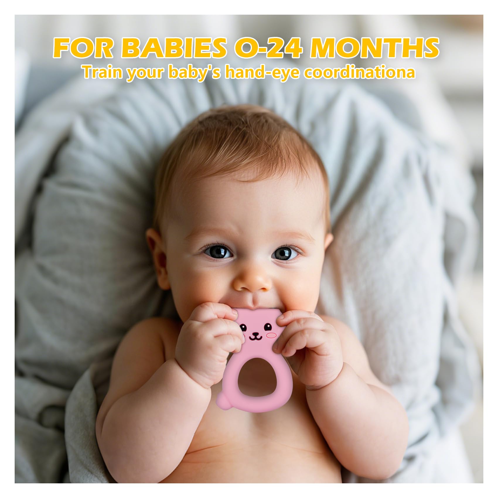 Vbglmya Baby Bunny Teether easy-to-hold design supports small-hand gripping.