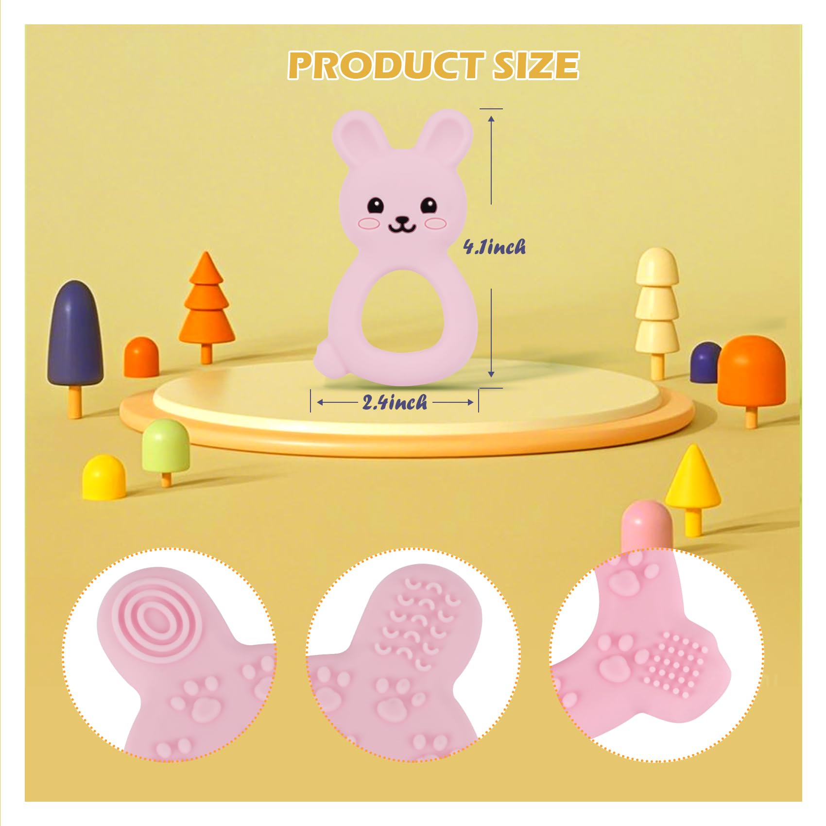 Vbglmya Baby Bunny Teether textured ears highlight sensory exploration during chewing.