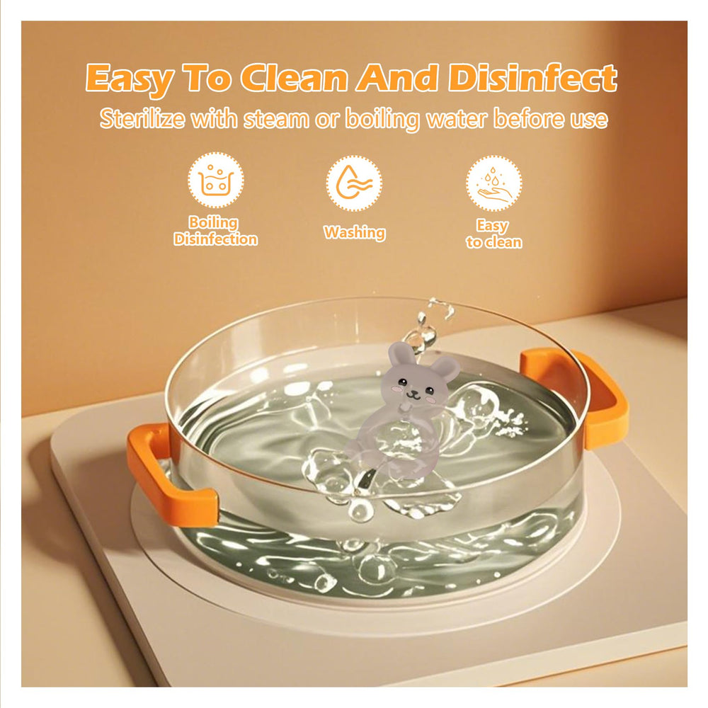 Vbglmya light-grey bunny teether complements modern nurseries