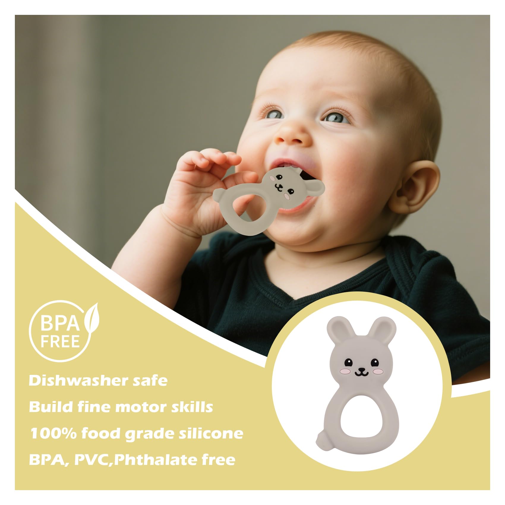 Vbglmya teether can be chilled for a cooling chew