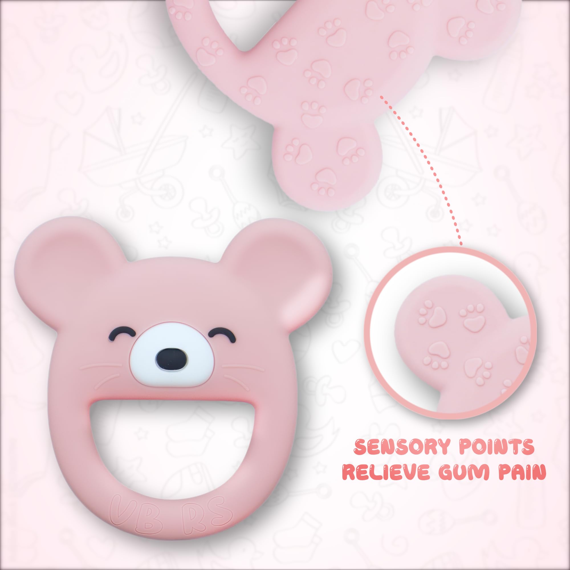 VBRS teether crafted from 100 percent food grade silicone for safe teething.