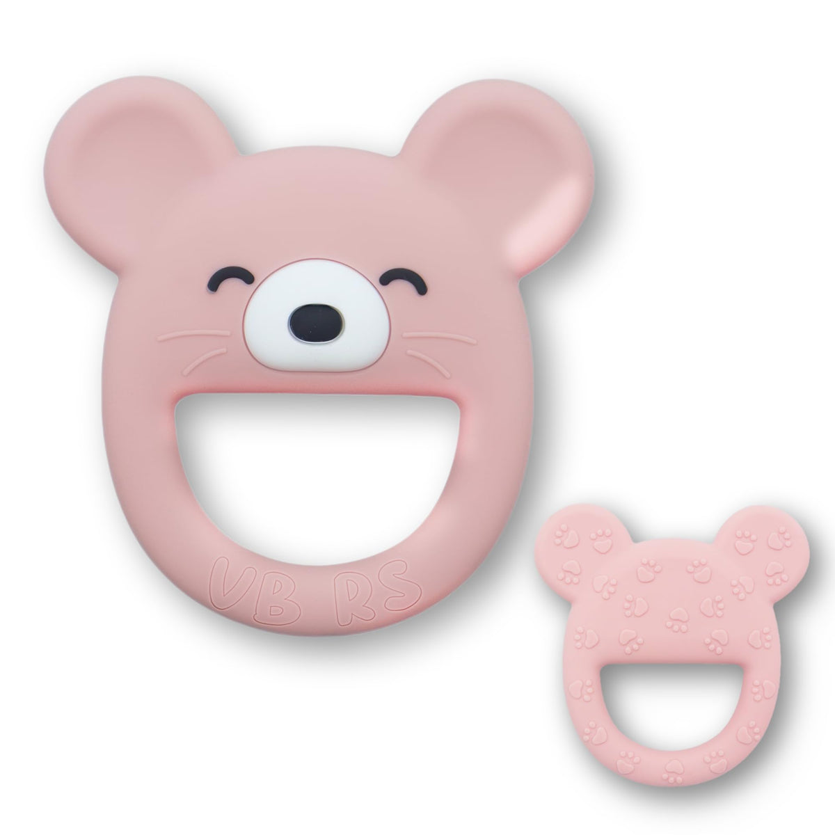 VBRS baby teether in pink mouse bear design for soothing gums on the go.