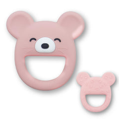 VBRS baby teether in pink mouse bear design for soothing gums on the go.