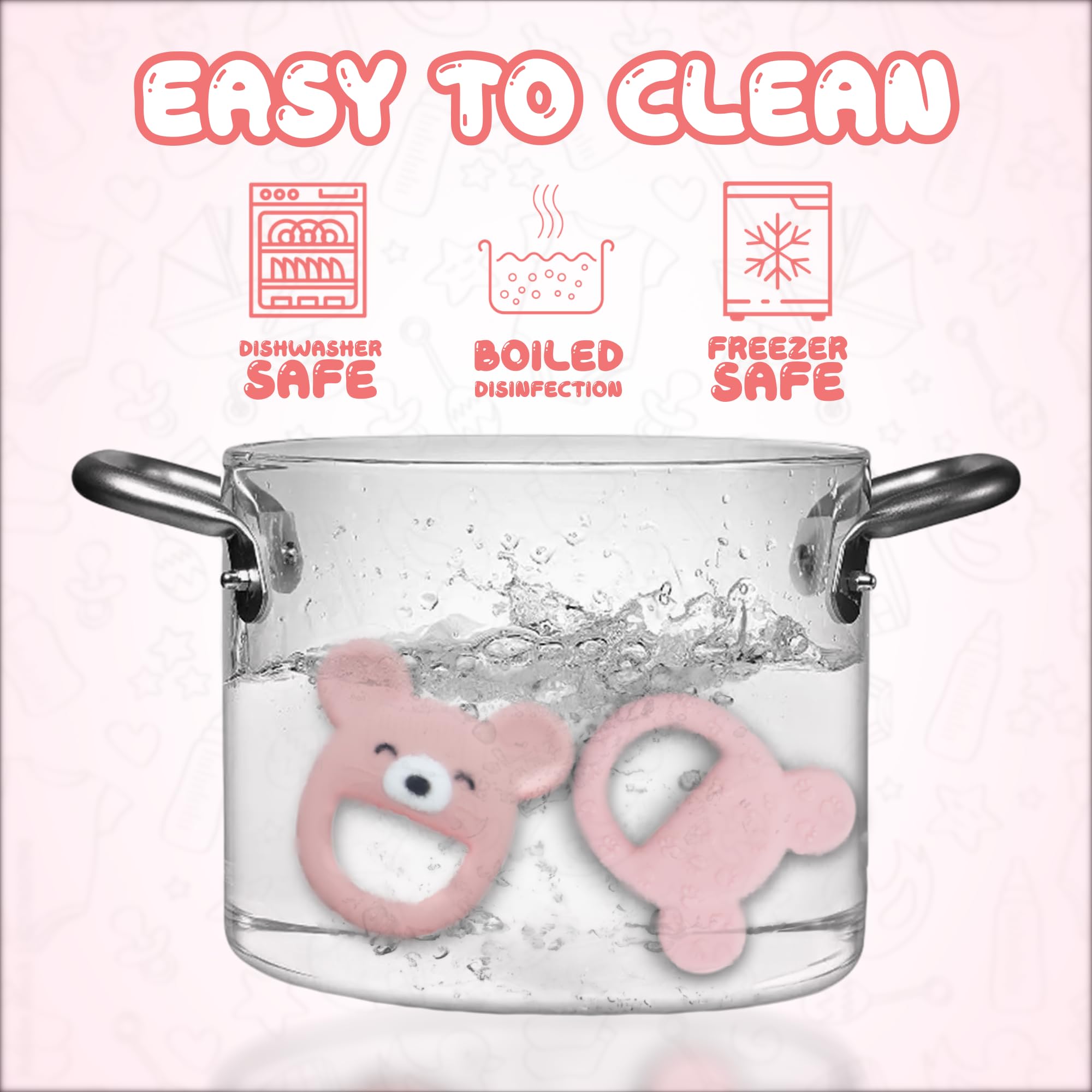 VBRS pink mouse teether portable and ideal for travel and on-the-go use.