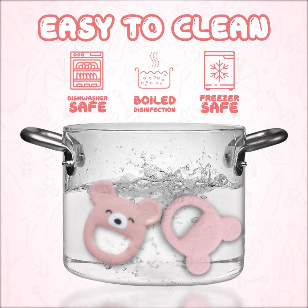 VBRS pink mouse teether portable and ideal for travel and on-the-go use.