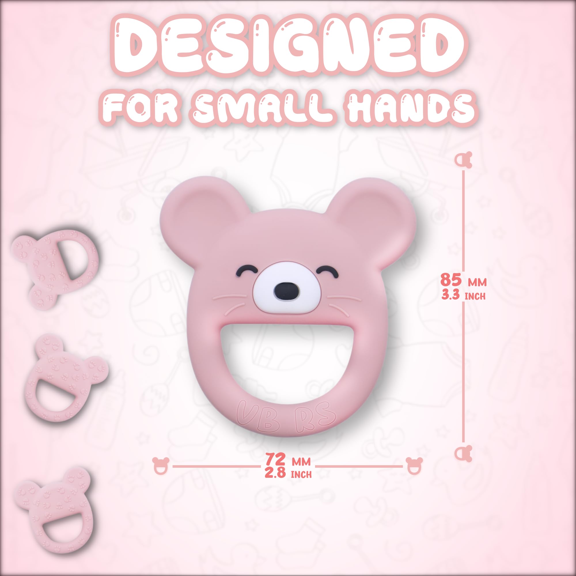 VBRS soft silicone teether made for safe gentle chews on delicate gums.