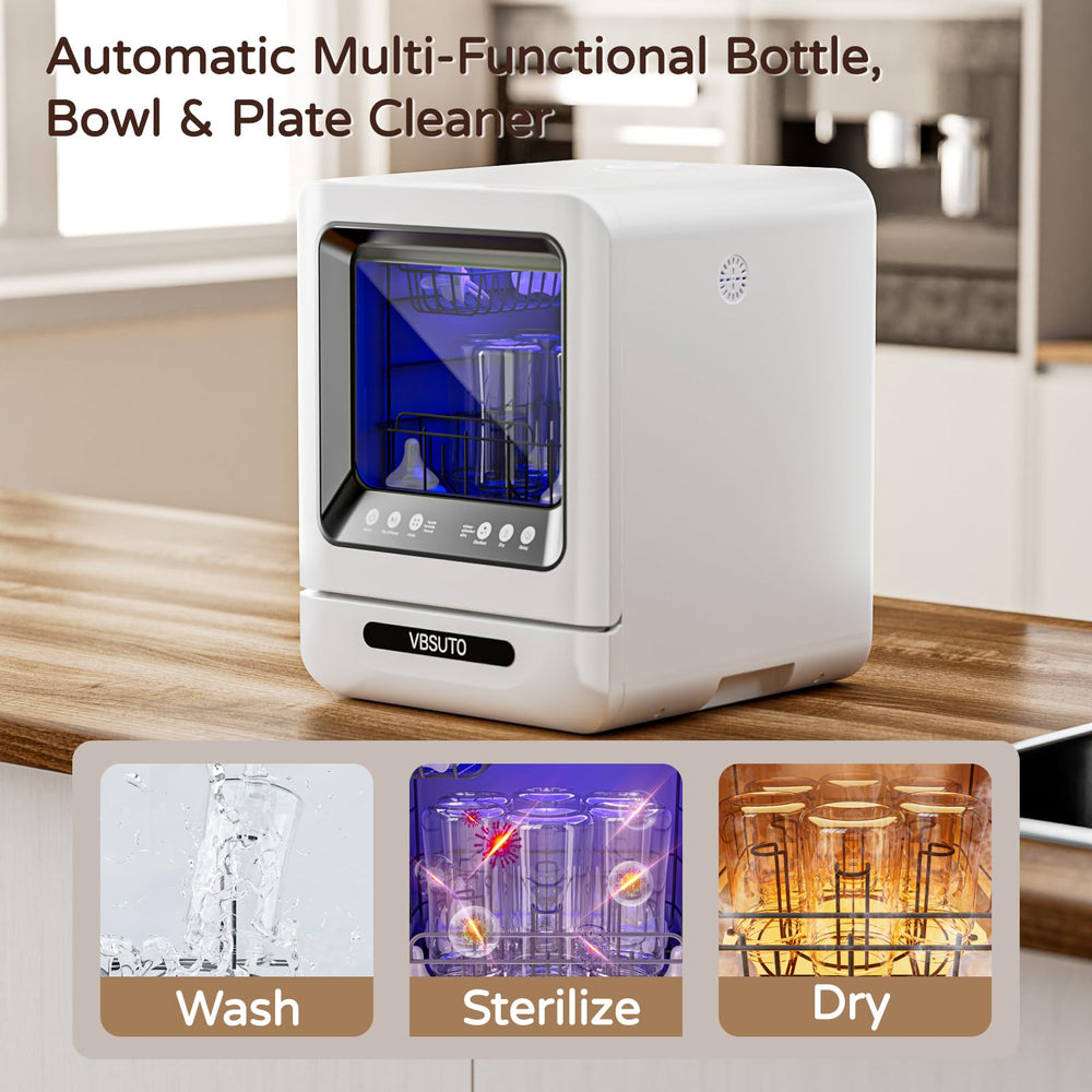Six bottles loaded in VBSUTO washer for quick, synchronized cleaning