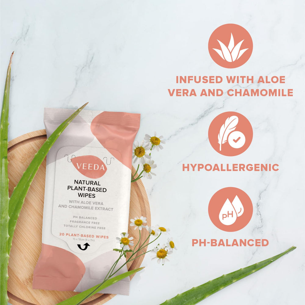 Veeda wipes infused with aloe vera and chamomile for gentle freshness