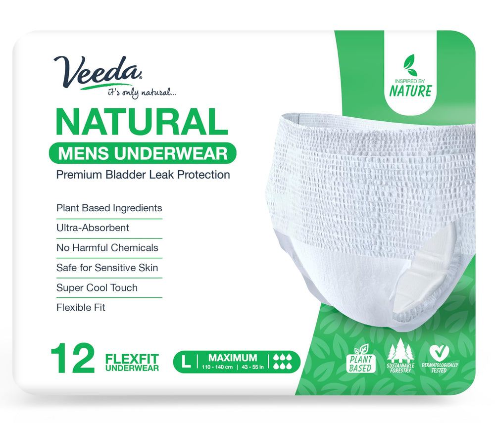 Veeda natural underwear for men in a pack offering discreet protection and comfort.
