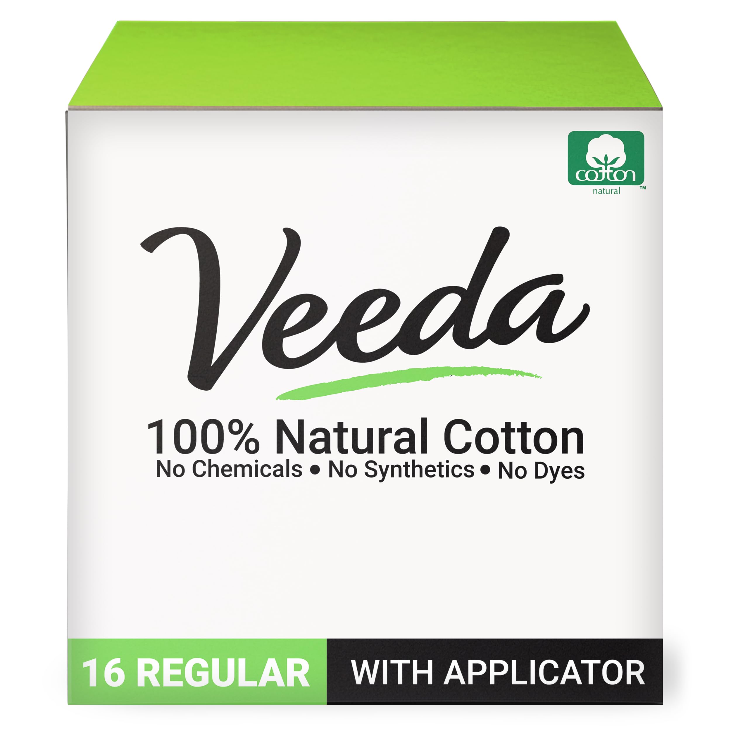 Veeda tampon with compact BPA-free applicator for easy insertion.