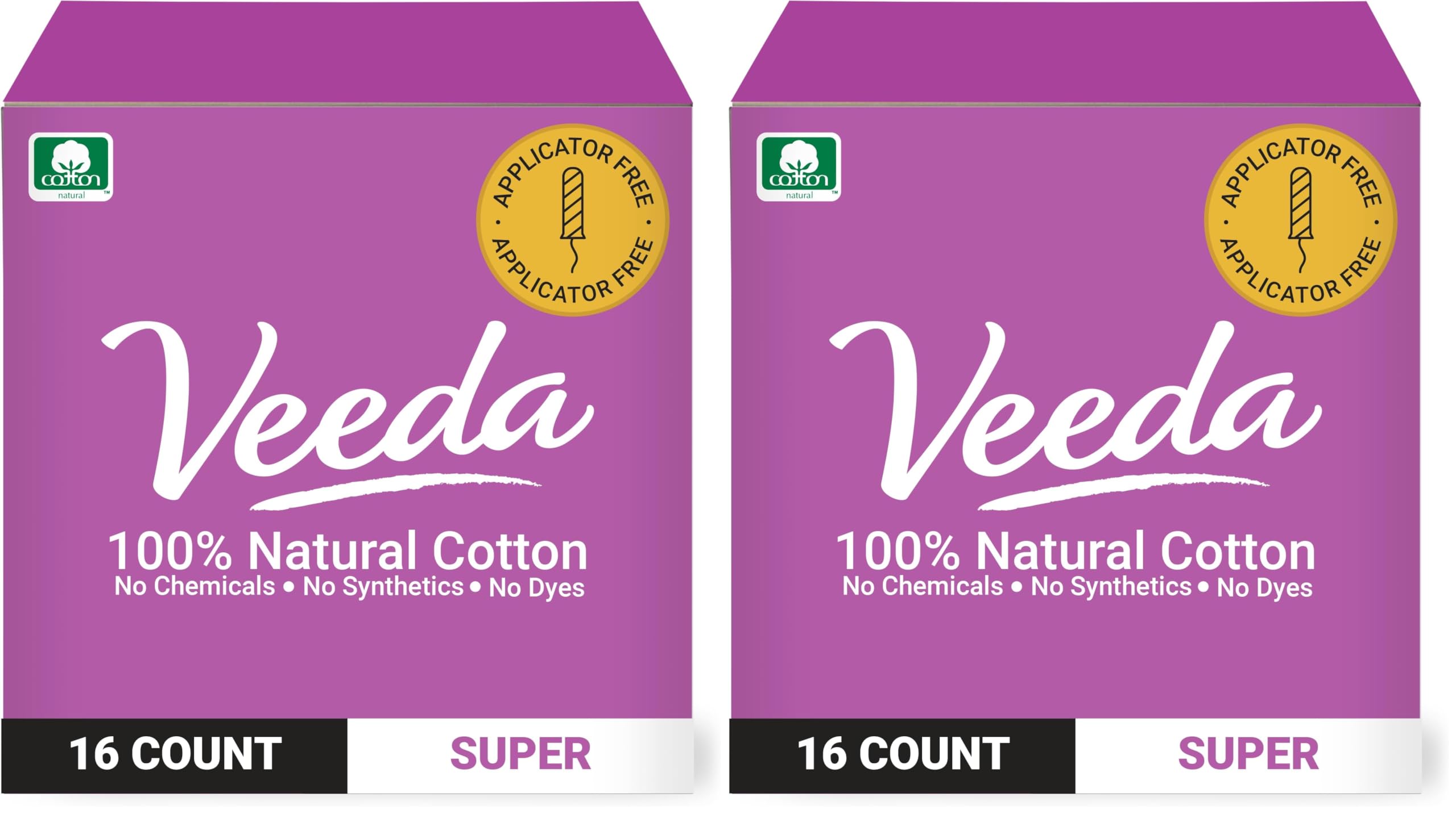 Veeda tampons non-applicator compact design for discreet on-the-go use.