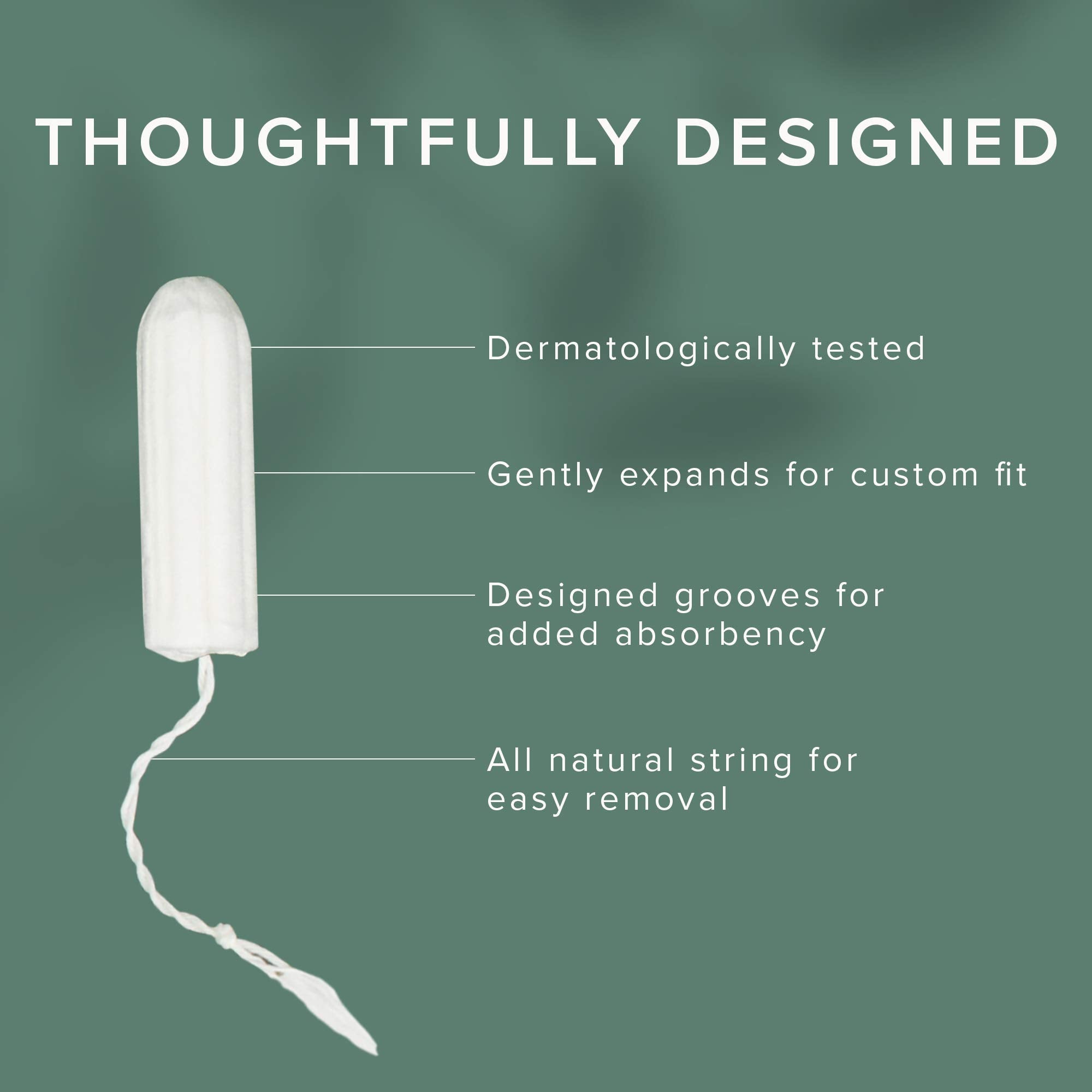 Veeda unscented tampon demonstrating hypoallergenic design for sensitive users.