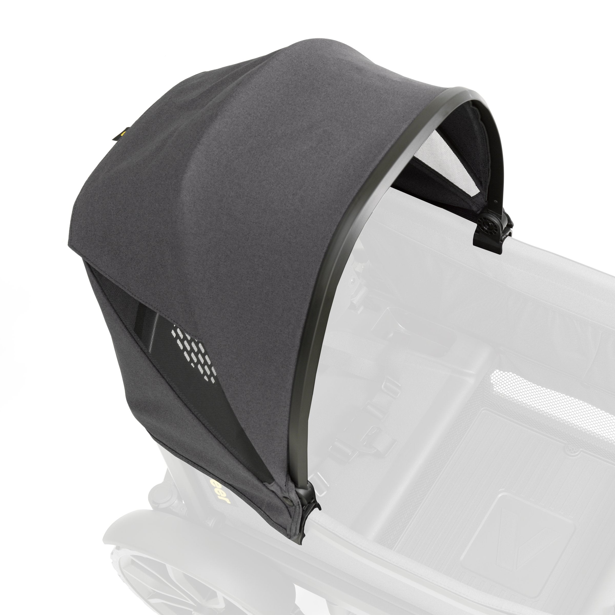 Peekaboo window on the Veer canopy allows cargo monitoring from under cover.