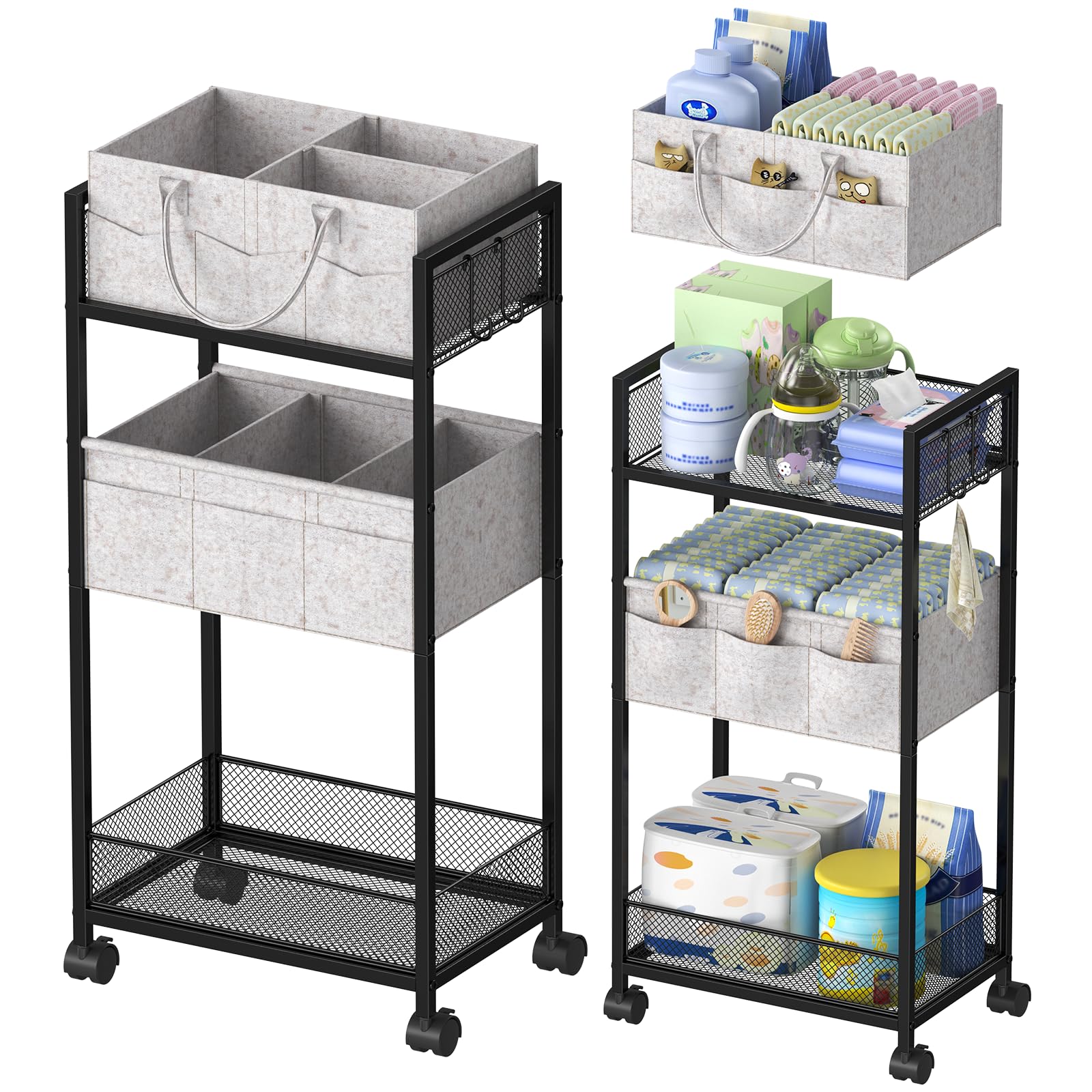 VEESUN 2In1 diaper cart top layer detachable for easy transport and quick access.