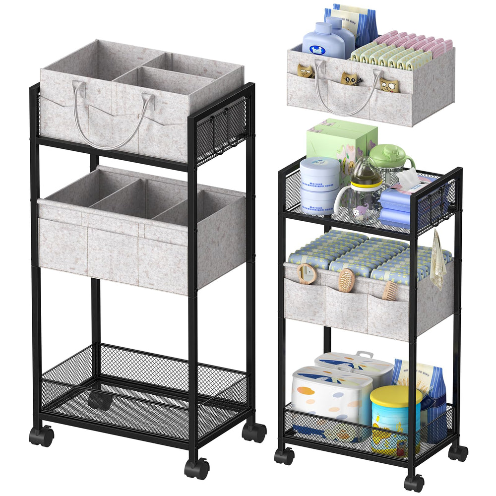 VEESUN 2In1 diaper cart top layer detachable for easy transport and quick access.