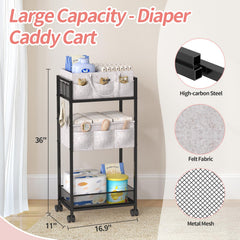 VEESUN 3-tier diaper caddy on wheels keeps nursery essentials organized and accessible.