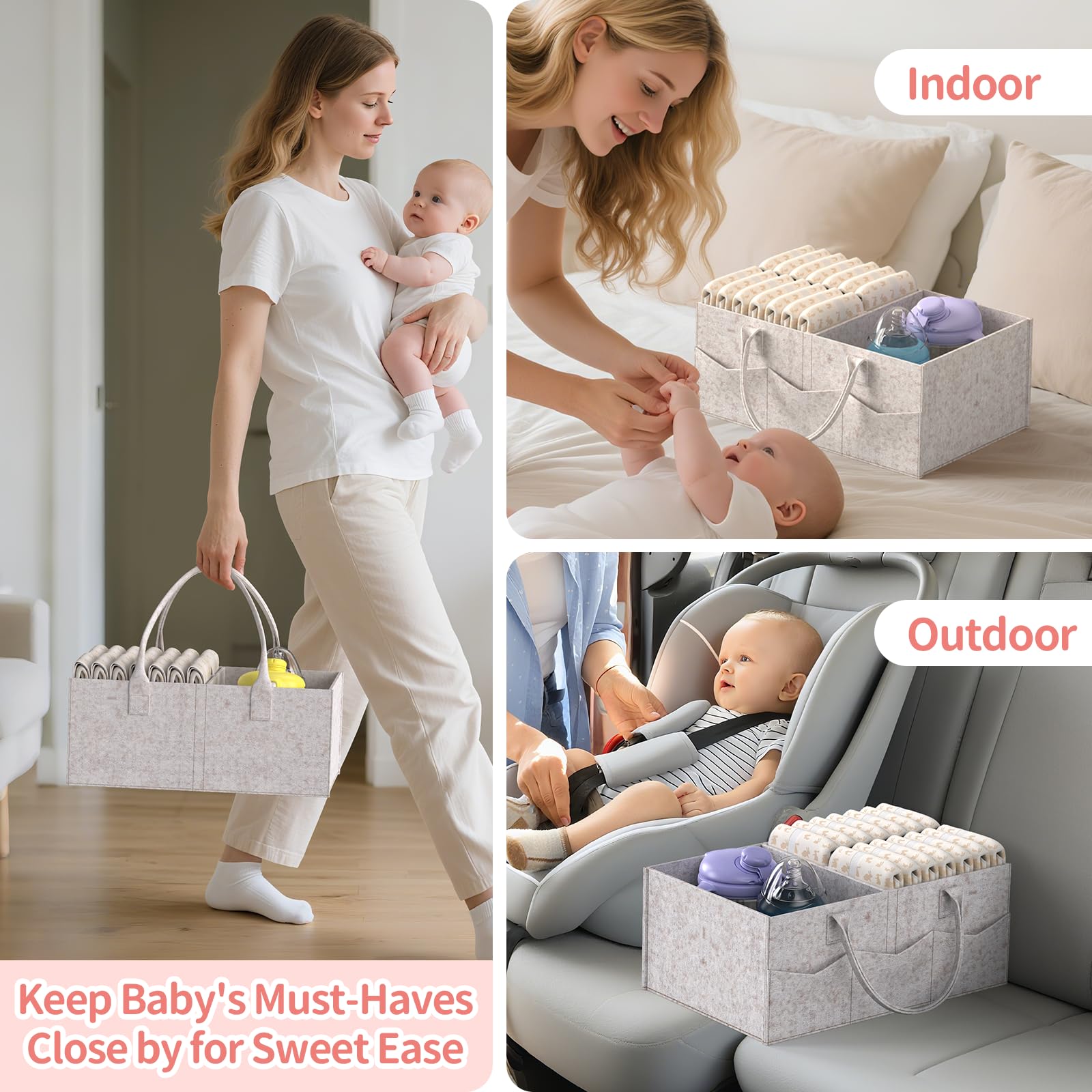 VEESUN detachable diaper caddy with handles simplifies home-to-car transitions.