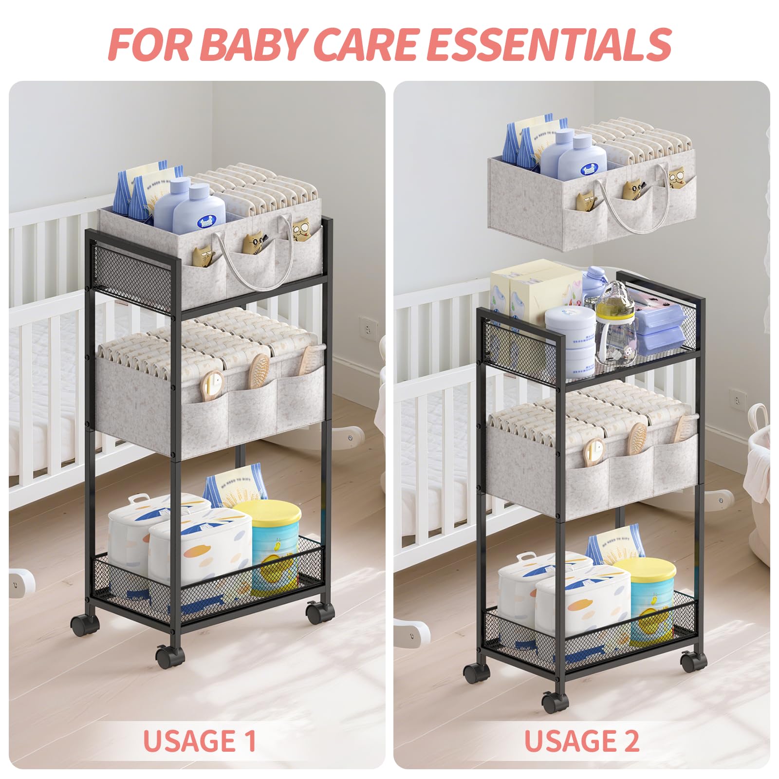 VEESUN sturdy metal frame provides strong support for heavy items in the cart.