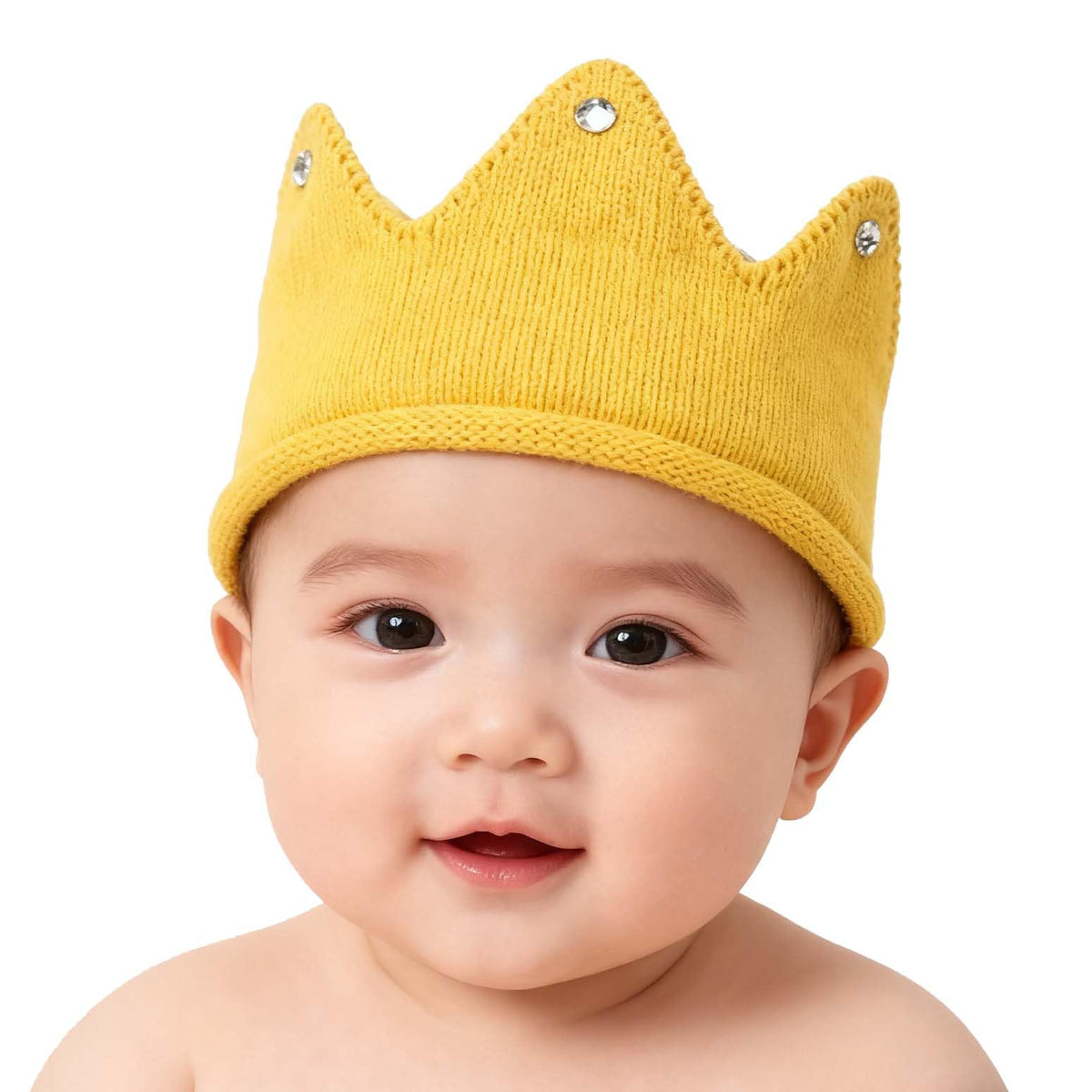 VEICOSTT knit crown headband in yellow offers soft comfort for babies and photos.