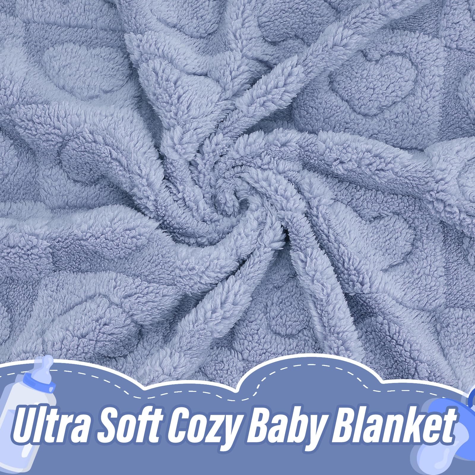 VEIDIA blue fleece baby blanket highlights heart pattern for crib and stroller.