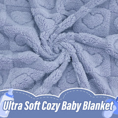VEIDIA blue fleece baby blanket highlights heart pattern for crib and stroller.