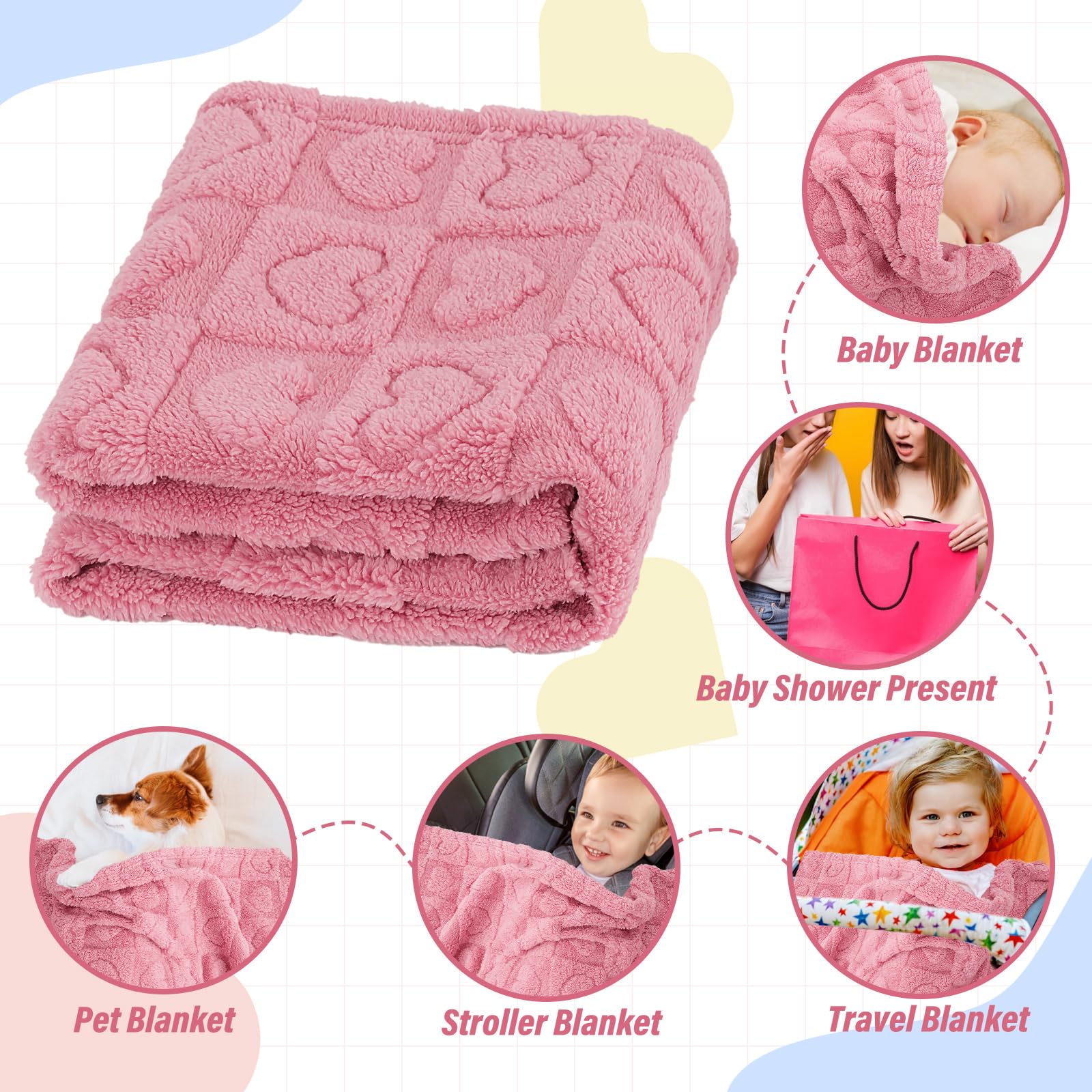 VEIDIA deep pink heart-checkered blanket adds playful color to any nursery.