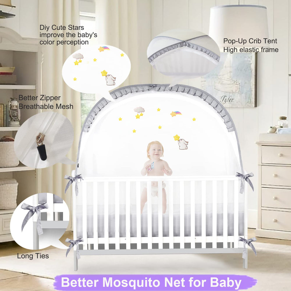 VEIZXUN crib tent breathable net improves airflow for baby comfort.
