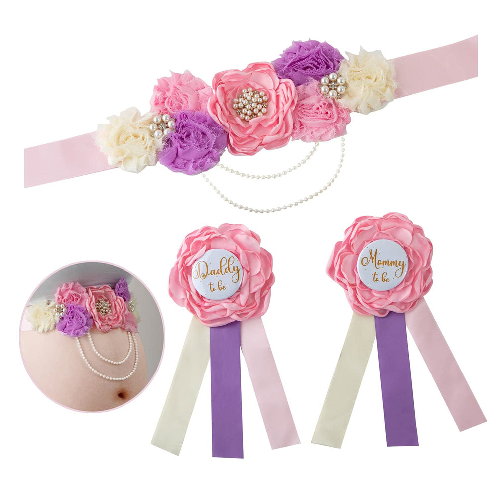 Vemonllas maternity sash with fabric flower decor for memorable baby showers.