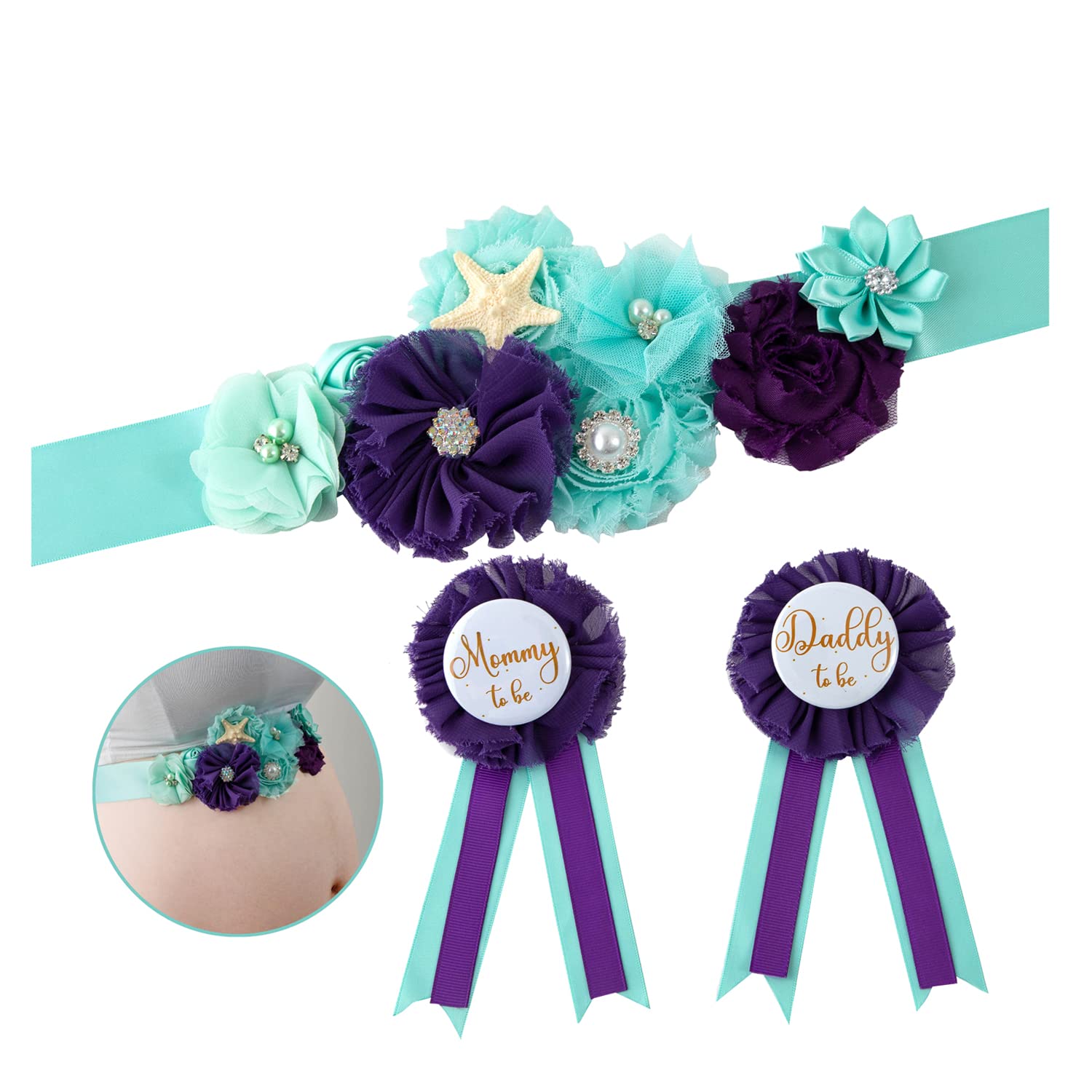 Vemonllas maternity sash with flowers for baby showers and photo shoots
