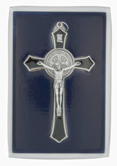Venerare Saint Benedict cross enamel black worn on chest, daily reminder.