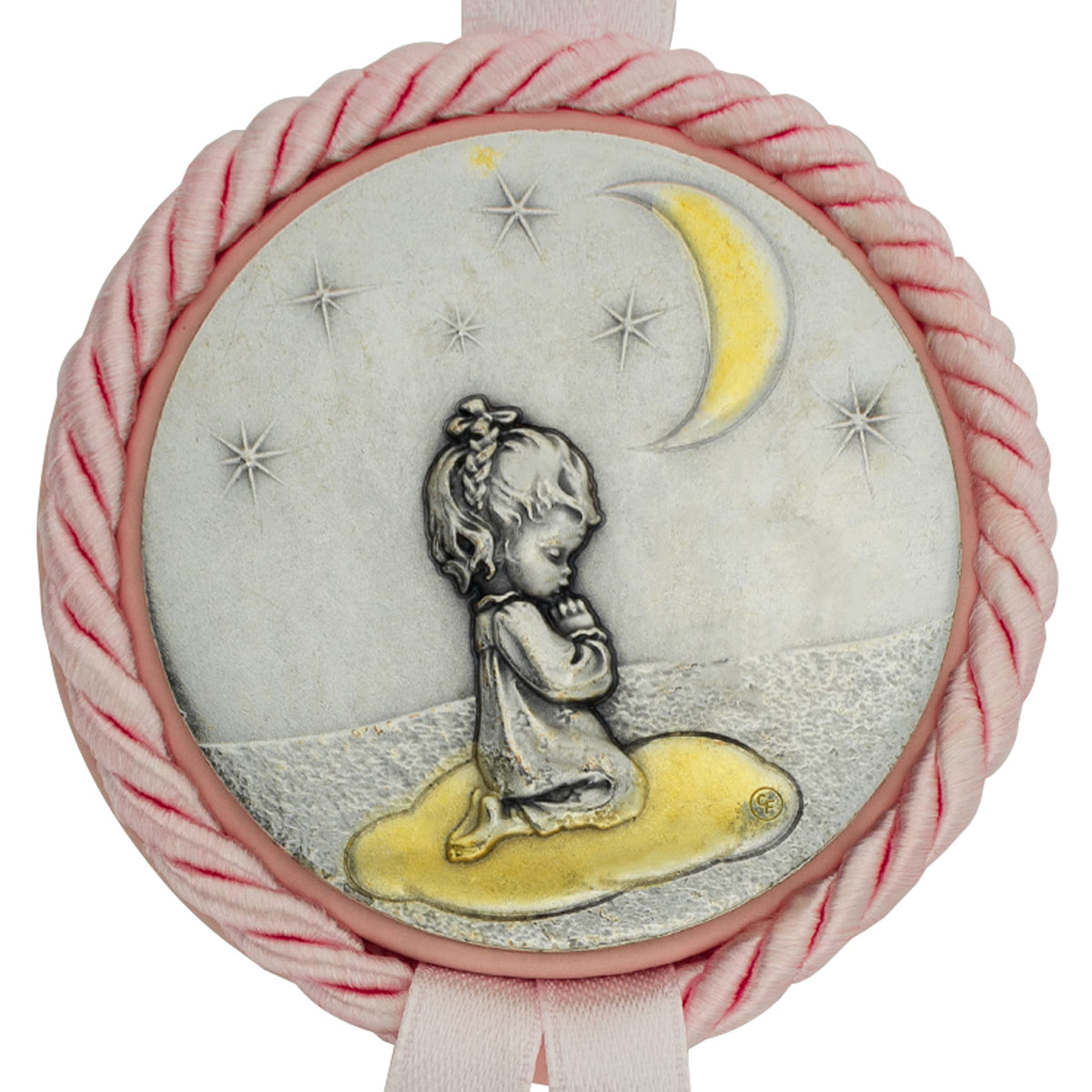 Venerare crib medal with guardian angel design, a comforting nursery decor accent