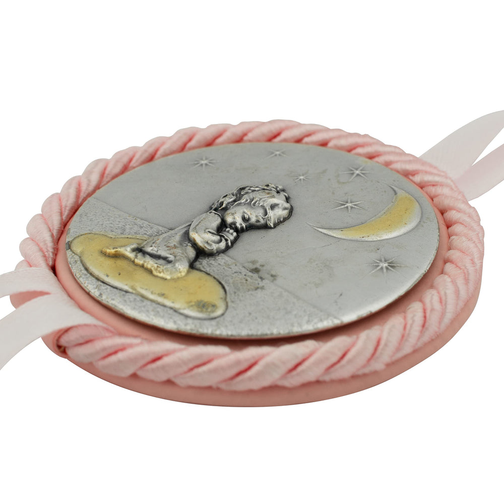 Venerare crib medal Holy Family design offers meaningful nursery decor