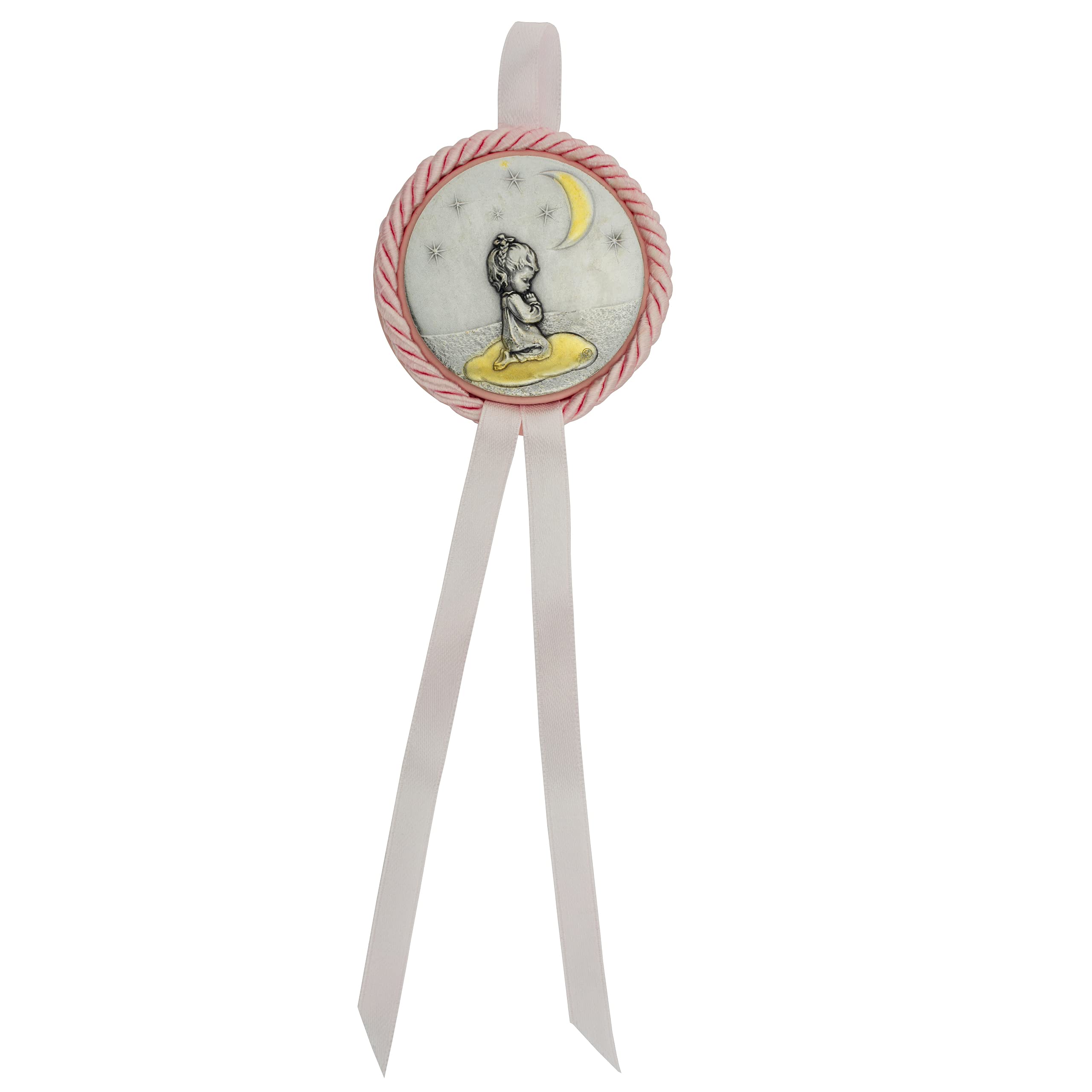Venerare crib medal with praying child design ideal for baptism keepsakes