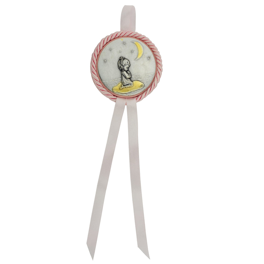 Venerare crib medal with praying child design ideal for baptism keepsakes