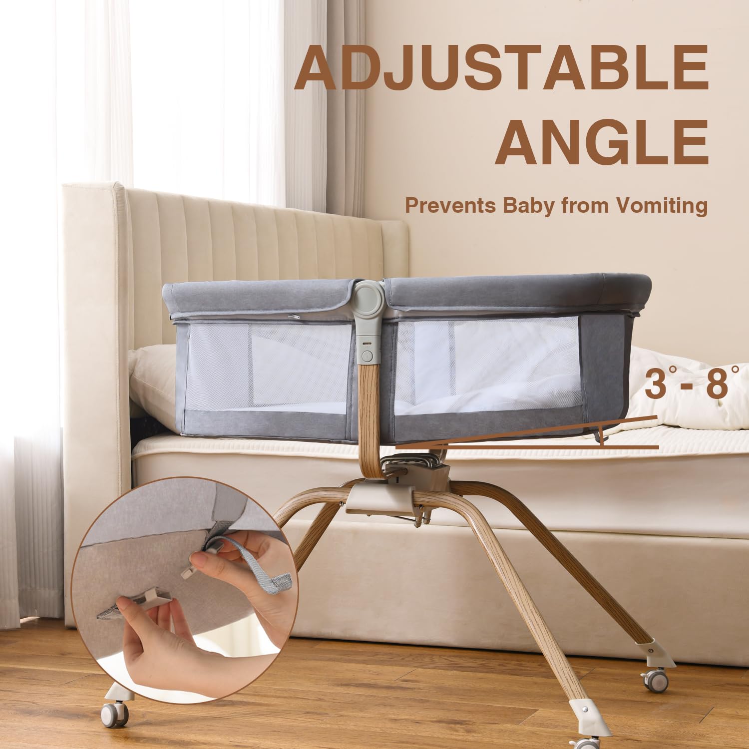 Venowu bedside crib adjustable-angle promotes comfortable positioning for restful naps