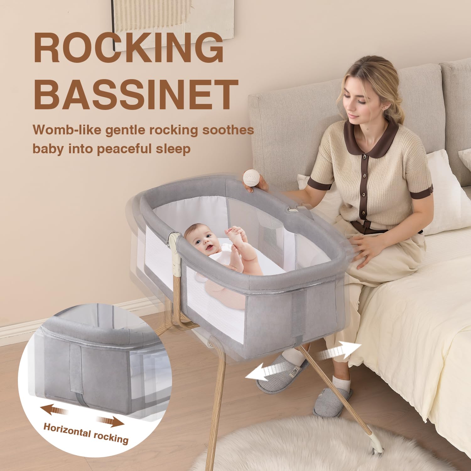 Venowu bedside crib breathable-mesh-all-sides keeps baby cool with steady airflow