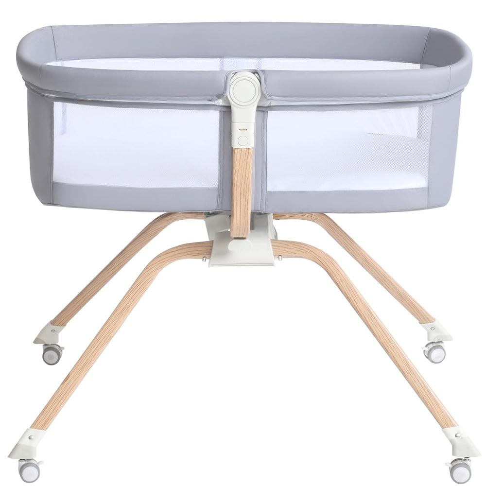 Venowu bedside crib grey-finish complements modern nurseries with calm styling