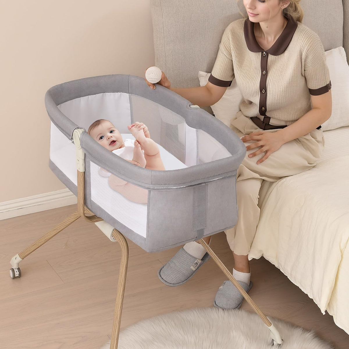 Venowu bedside crib quick-fold demonstrates fast, travel-ready setup for parents