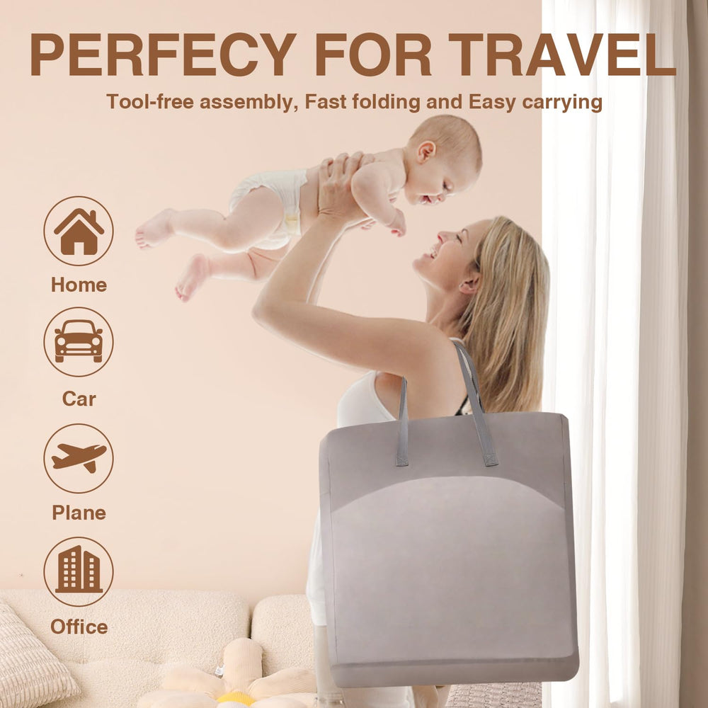 Venowu bedside crib travel-bag shows effortless transport and compact storage